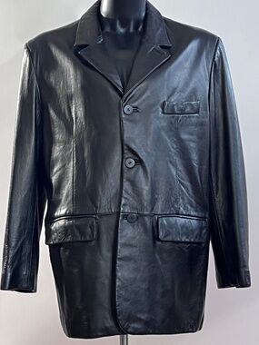 Stanley Black Leather Lightweight Shirt Jacket Size 48